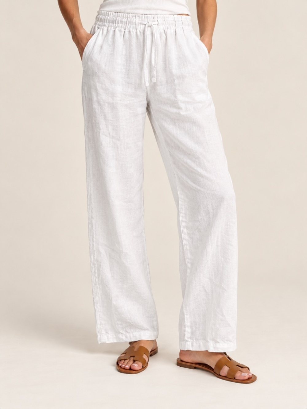 J.Crew Soleil Pants Wide Leg Linen White Drawstring